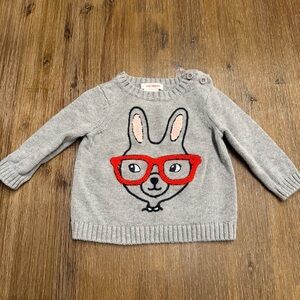 4/20$ Joe Fresh Baby Grey Sweater with Bunny in Glasses size 3-6 months